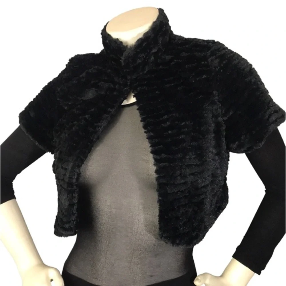 Poetry Plush Faux Fur Black Shrug Cape-let S